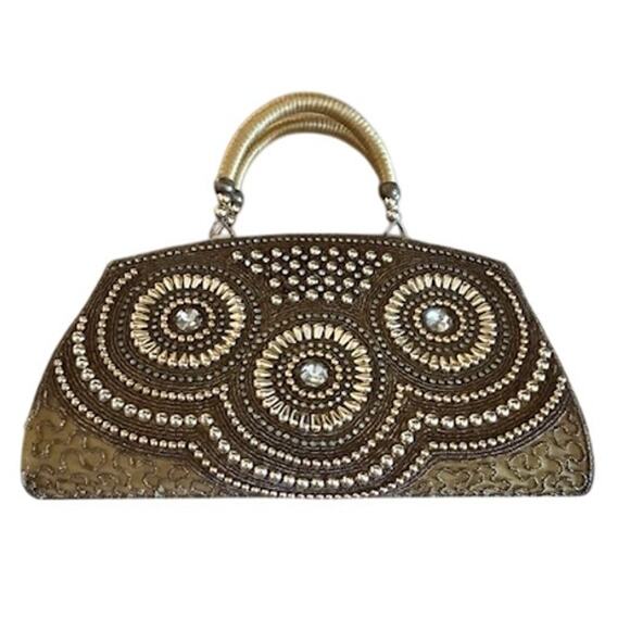 Unbranded Handbags - Vintage 1990s Gold Beaded Evening Bag Dual-Sided Design with Embellished